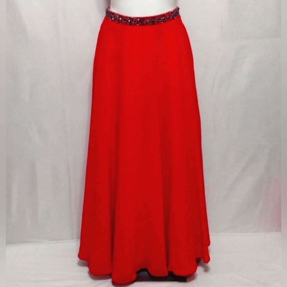 Envious Karishma Creations Red Beaded Waist Prom Formal Long Flowy Maxi Skirt 8